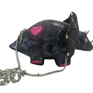 Betsey Johnson Black Iridescent Dino Mini Bag with Pink Accents